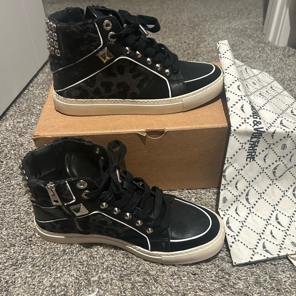 Zadig and Voltaire Black Studded Leather High Tops - Picture 1 of 3